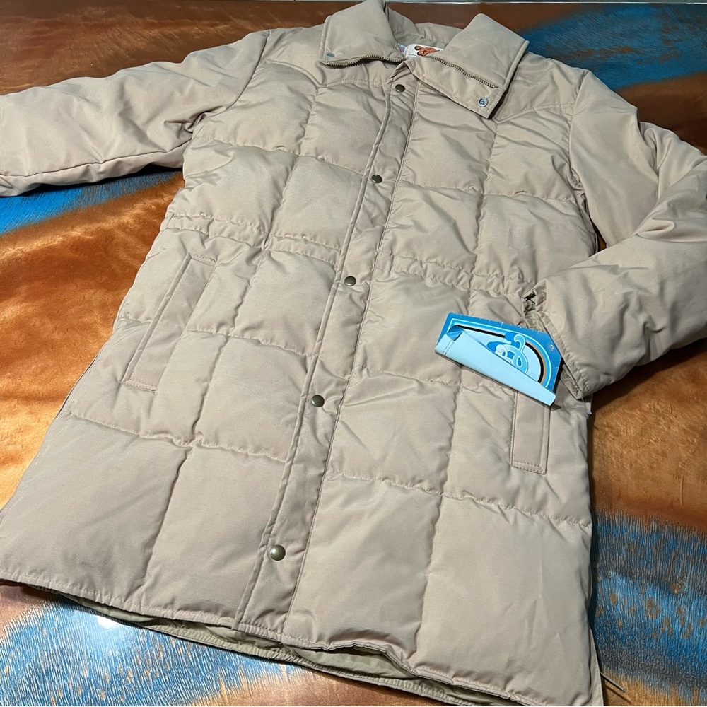 Vintage Comfy Down Long winter Puffer Jacket tan Made USA medium ML